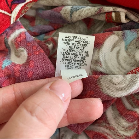 Dana Buchman Vintage y2k Inspired Red Floral Ornate Long Sleeve Blouse Small - Picture 8 of 8